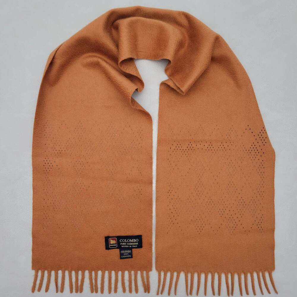 Colombo Italy 100% Pure Cashmere Small Scarf Burnt Orange Luxury Soft Wrap 42"